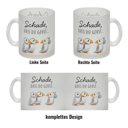 Schade, dass du gehst Papageitaucher Glas Tasse Abschied Kollege