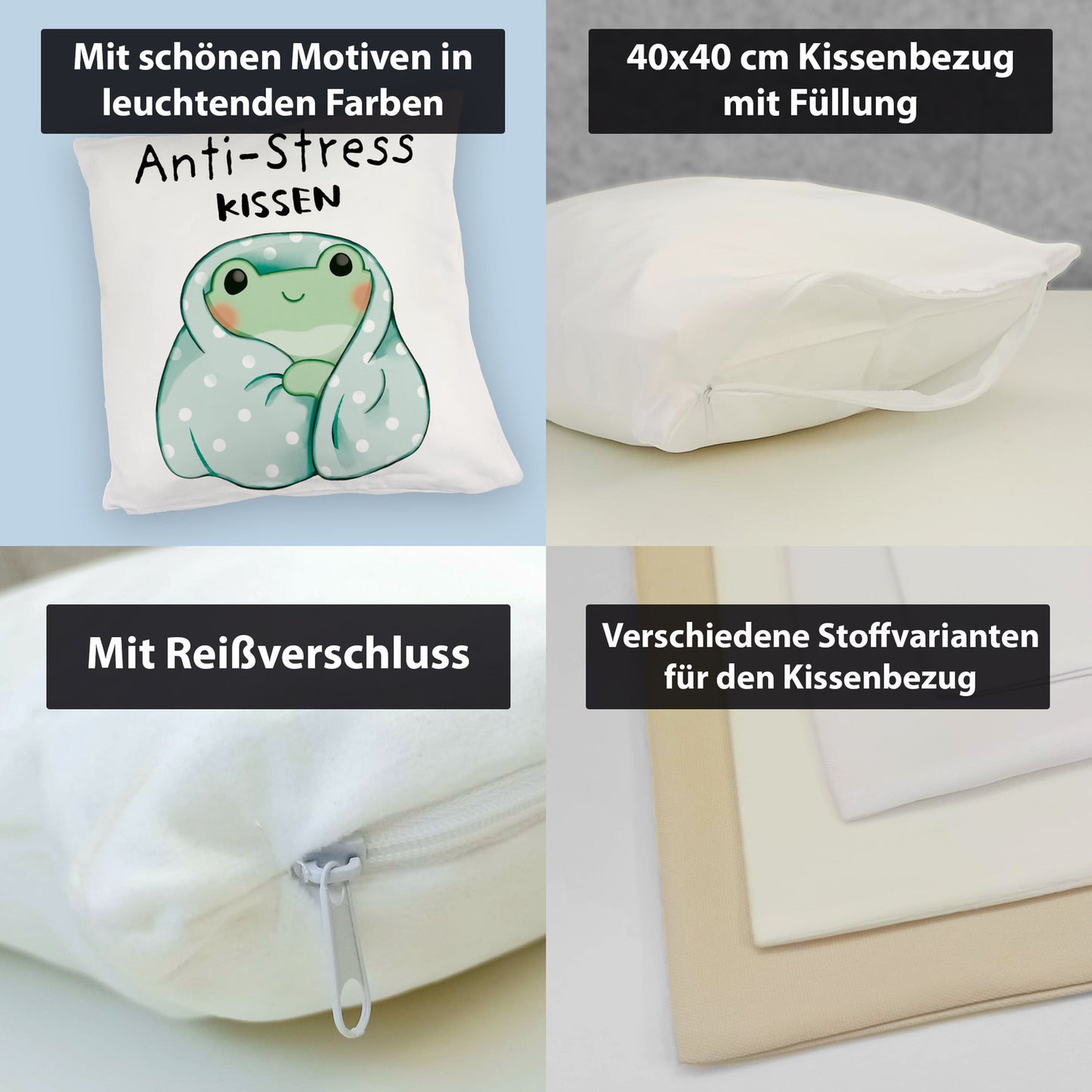 Frosch in blauer Decke Kuschelkissen mit Spruch Anti-Stress Kuschelkissen