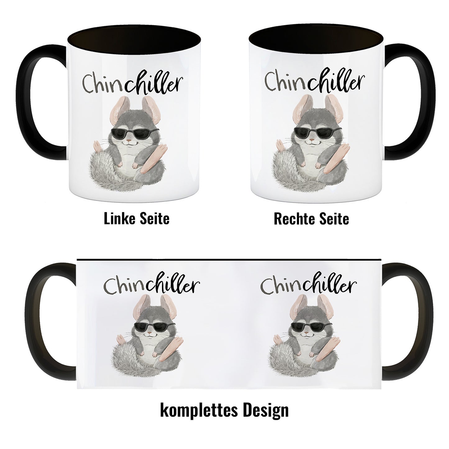 Chinchilla Kaffeebecher in schwarz mit Spruch Chinchiller