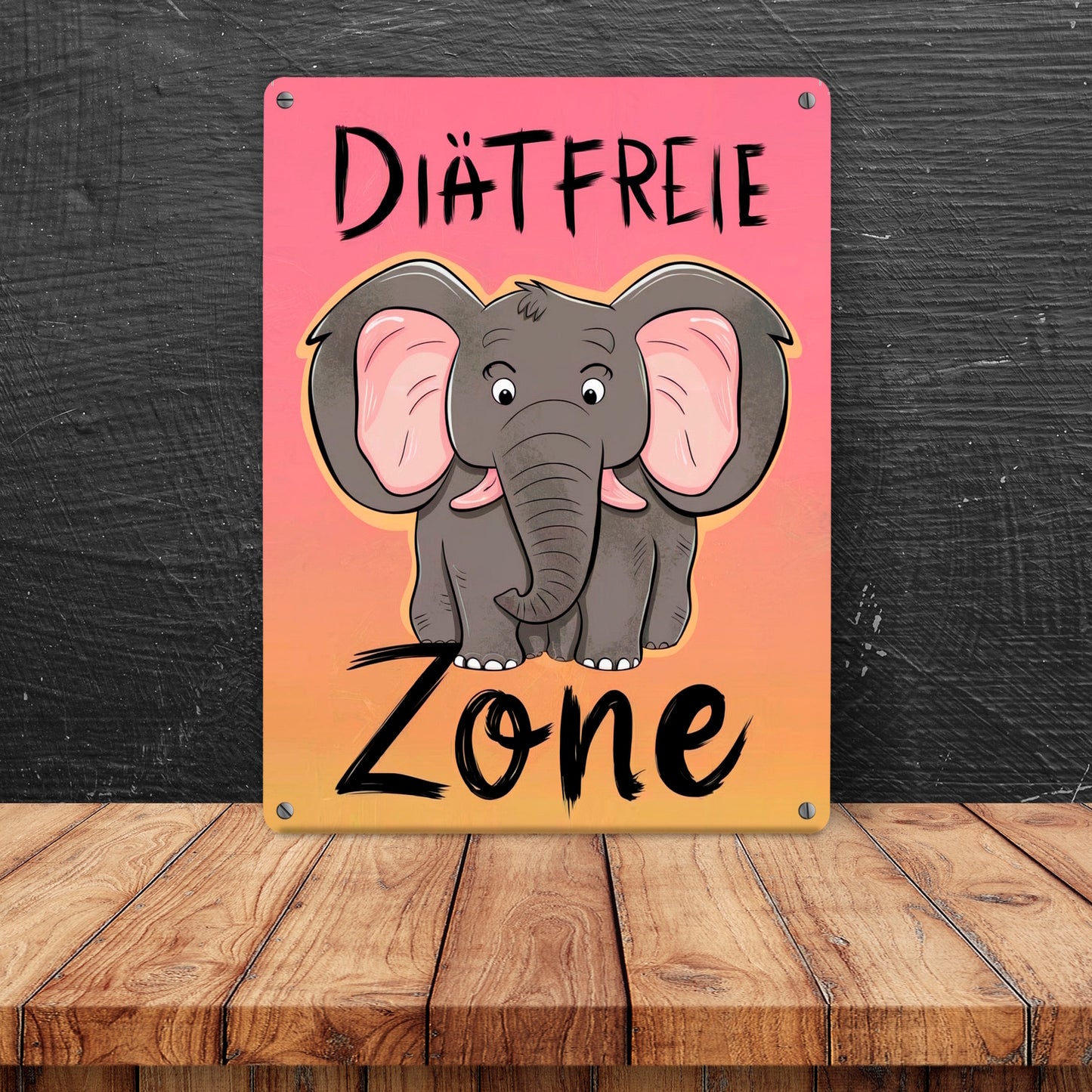 Grauer Elefant - Diätfreie Zone - Metallschild XL in 21x28 cm