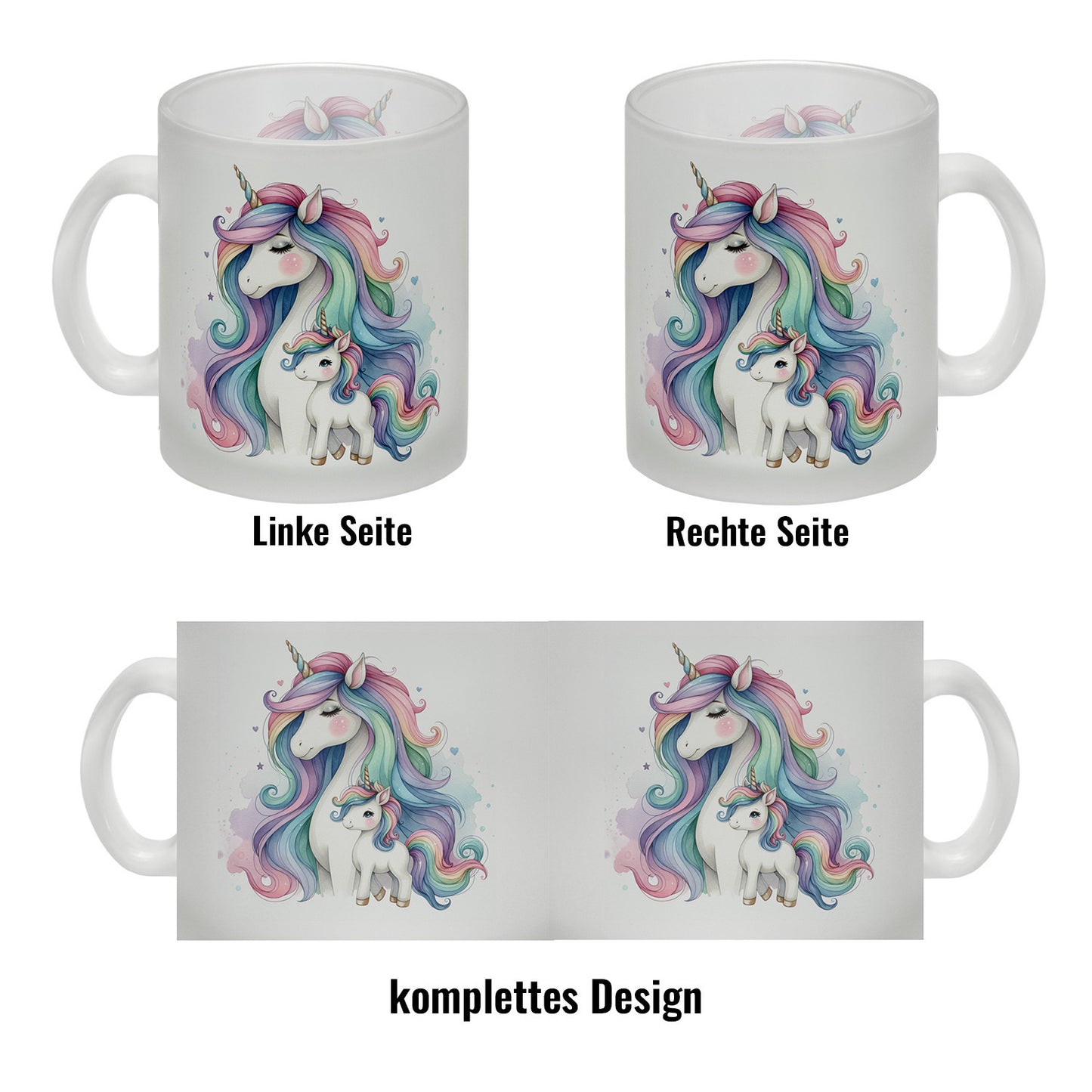 Einhorn-Mama mit Kind Glas Tasse