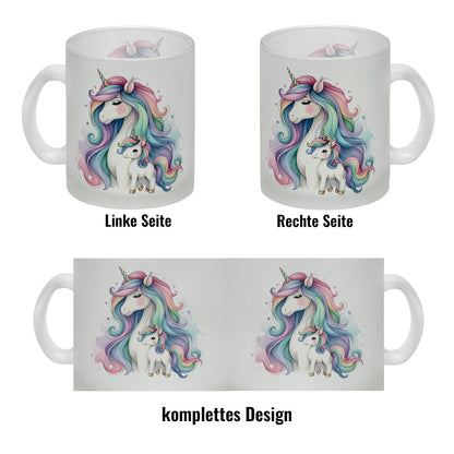 Einhorn-Mama mit Kind Glas Tasse