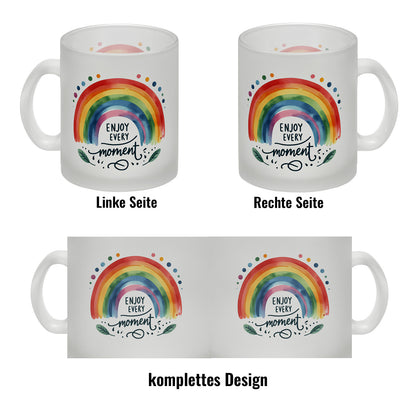 Regenbogen Glas Tasse mit Spruch Enjoy every moment