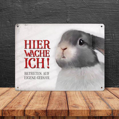 Metallschild XL mit Hase Motiv und Spruch: Betreten auf eigene Gefahr ...