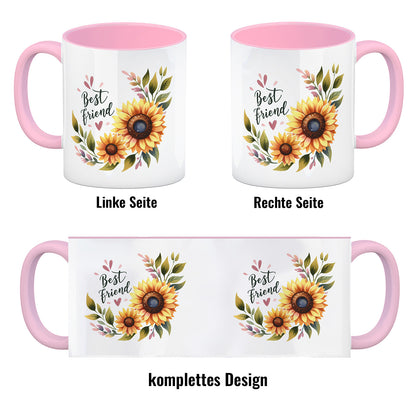 Beste Freundin Sonnenblume Kaffeebecher in rosa mit Spruch Best friend