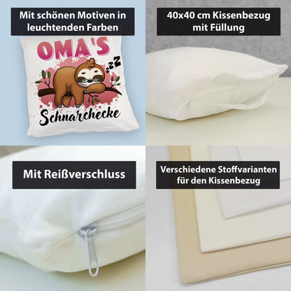 Faultier Kuschelkissen mit Spruch Oma's Schnarchecke