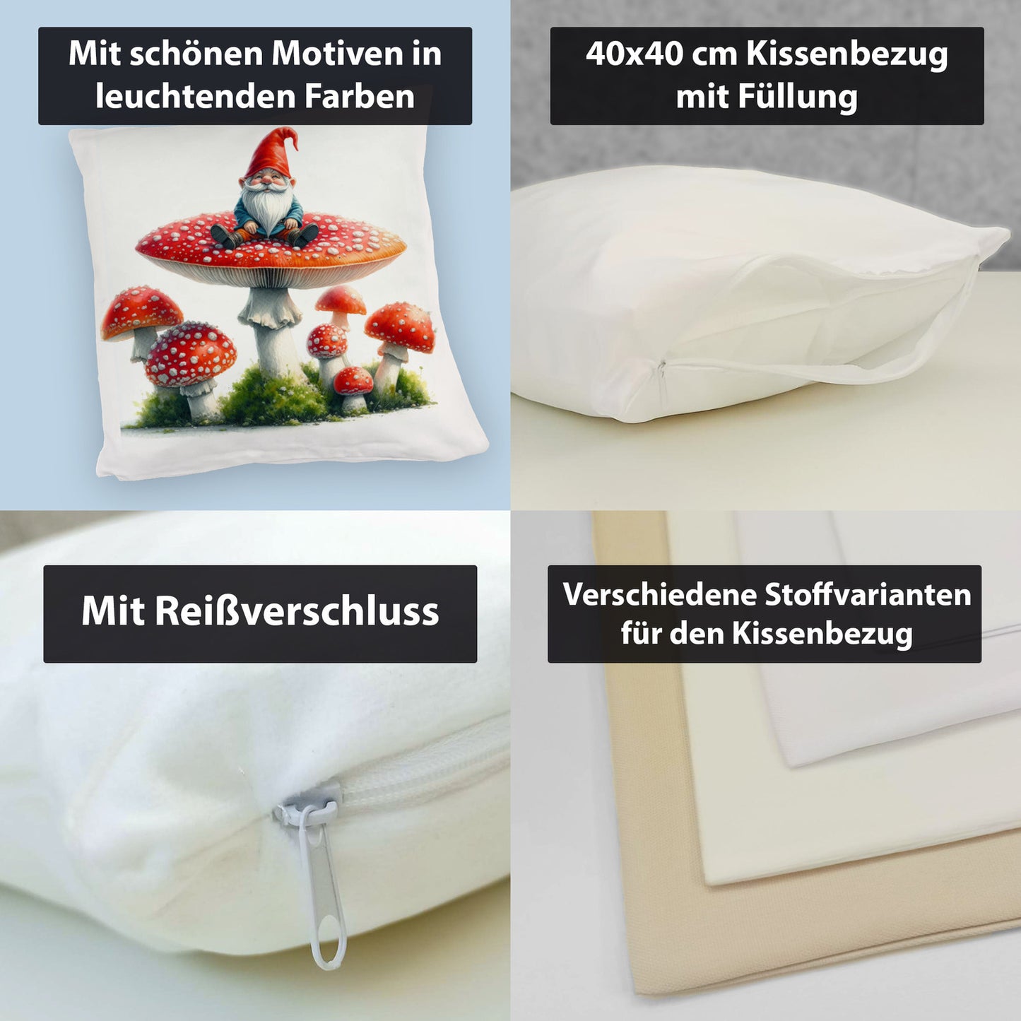 Gartenzwerg auf einem Fliegenpilz Kuschelkissen