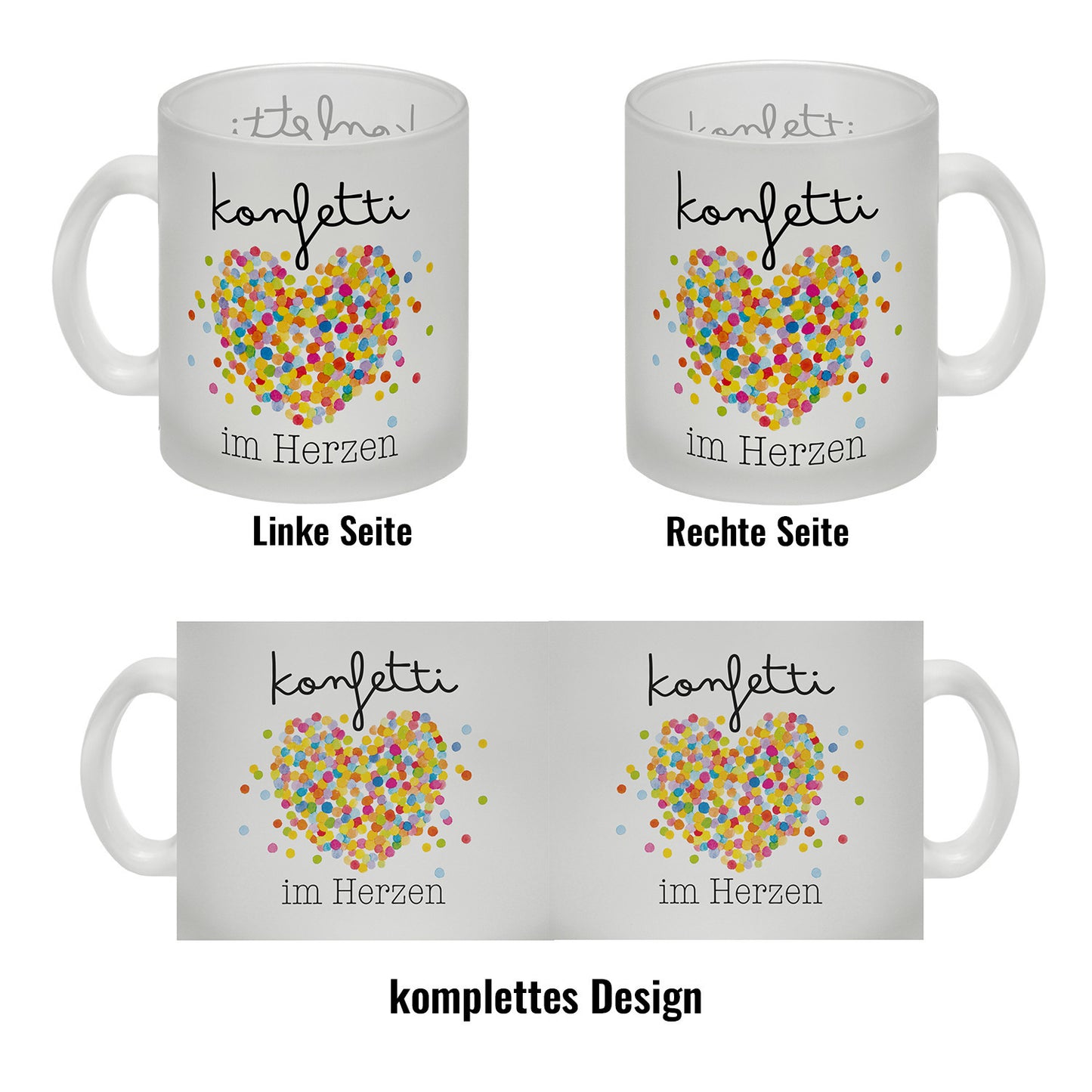 Konfetti im Herzen Karneval Geschenk Glas Tasse