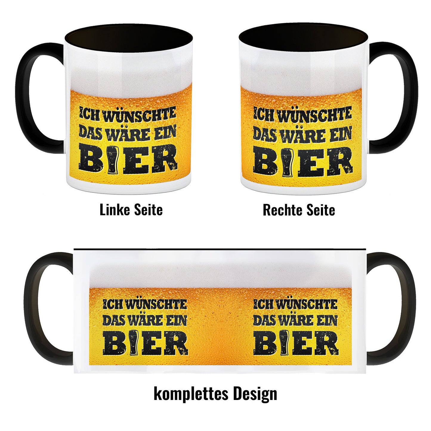 Ich wünschte das wäre ein Bier Kaffeebecher Schwarz mit Biermotiv