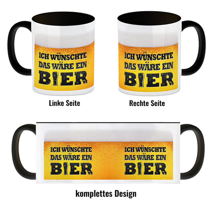 Ich wünschte das wäre ein Bier Kaffeebecher Schwarz mit Biermotiv