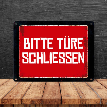 Bitte Türe schließen Warn- und Hinweisschild im Used-Look