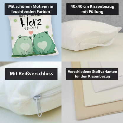 Frosch Kuschelkissen mit Spruch Du bist in mein Herz gehüpft