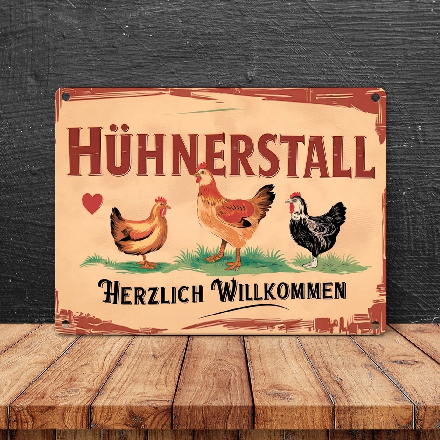 Herzlich Willkommen im Hühnerstall Vintage Metallschild in 15x20 cm