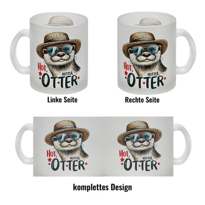 Otter mit Sonnenbrille und Strohhut Glas Tasse mit Spruch Hot Hotter Otter