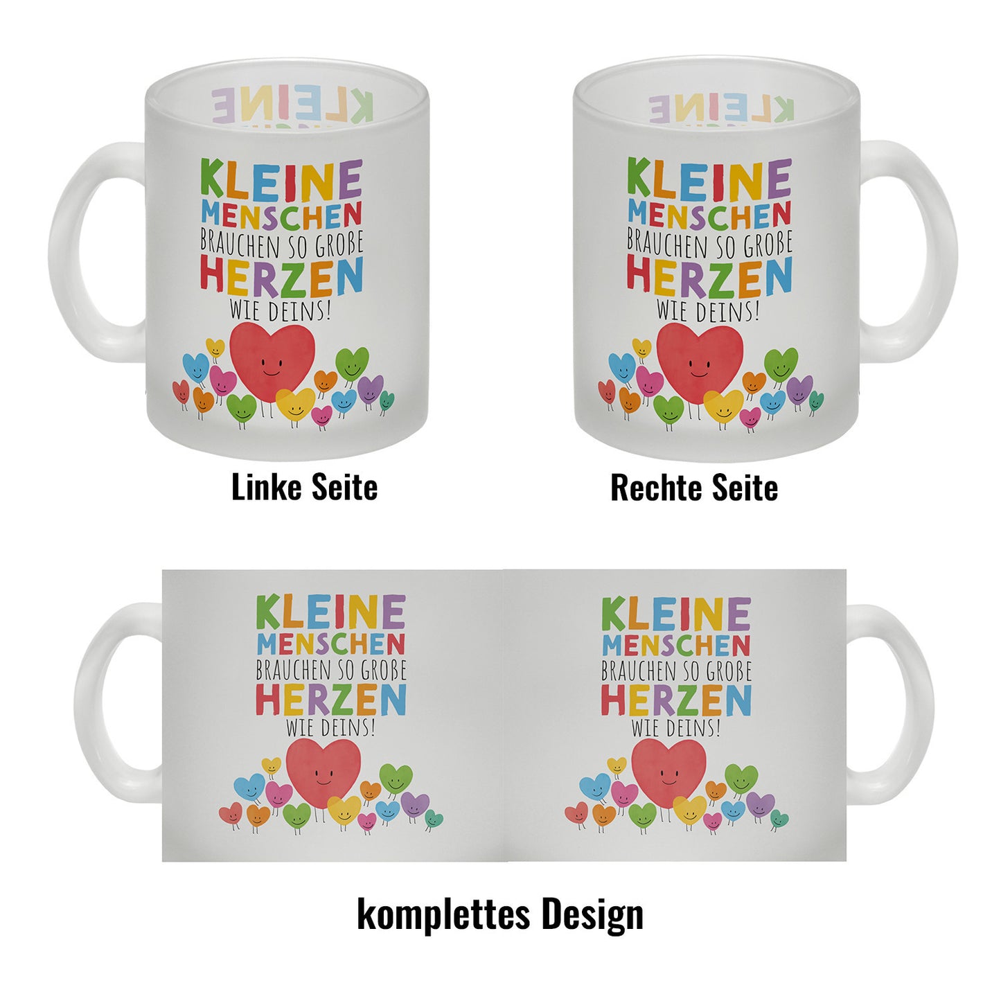 Herzen Glas Tasse mit Spruch Große Herzen für kleine Menschen