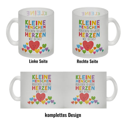 Herzen Glas Tasse mit Spruch Große Herzen für kleine Menschen