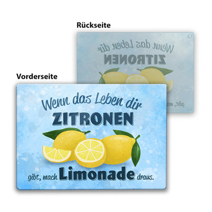 Zitronen Schneidebrett aus Glas mit Spruch mach Limonade draus