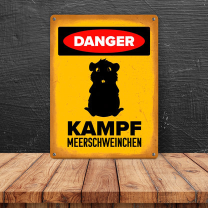 Danger Kampf Meerschweinchen Metallschild XL in 21x28 cm mit Meerschweinchen Silhouette