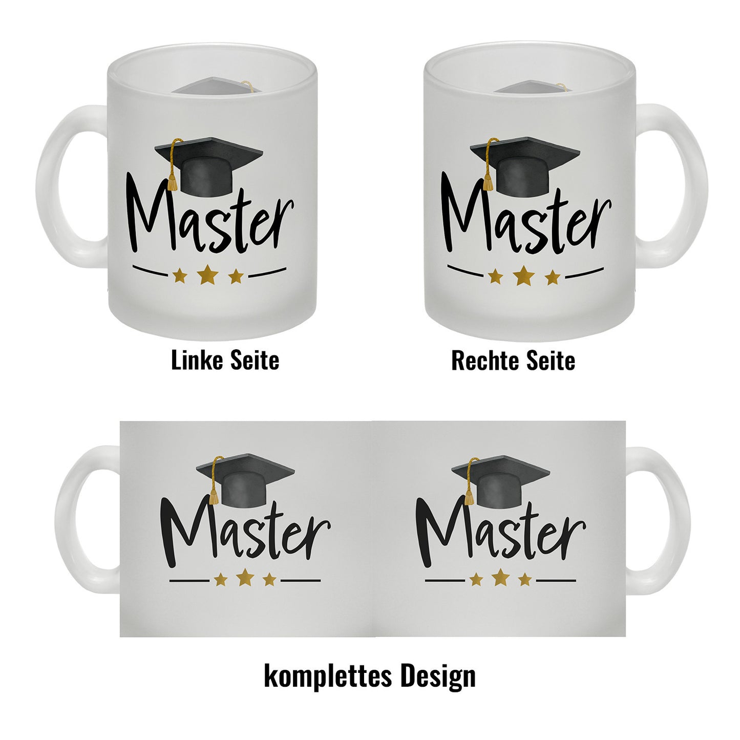 Master bestanden Glas Tasse mit Masterhut