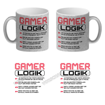 Gamer Logik Glitzer-Kaffeebecher in rot