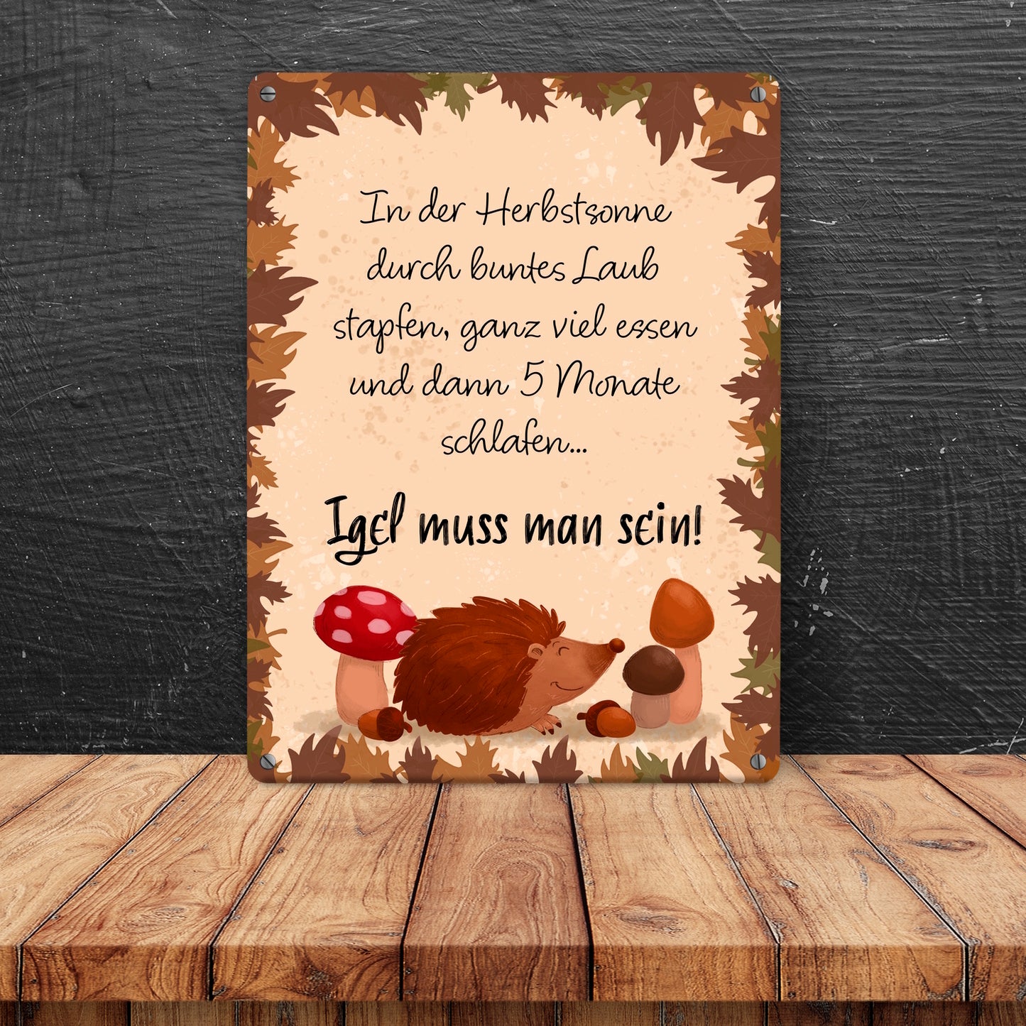 Winterschlaf Herbst Metallschild in 15x20 cm mit Spruch - Igel muss man sein