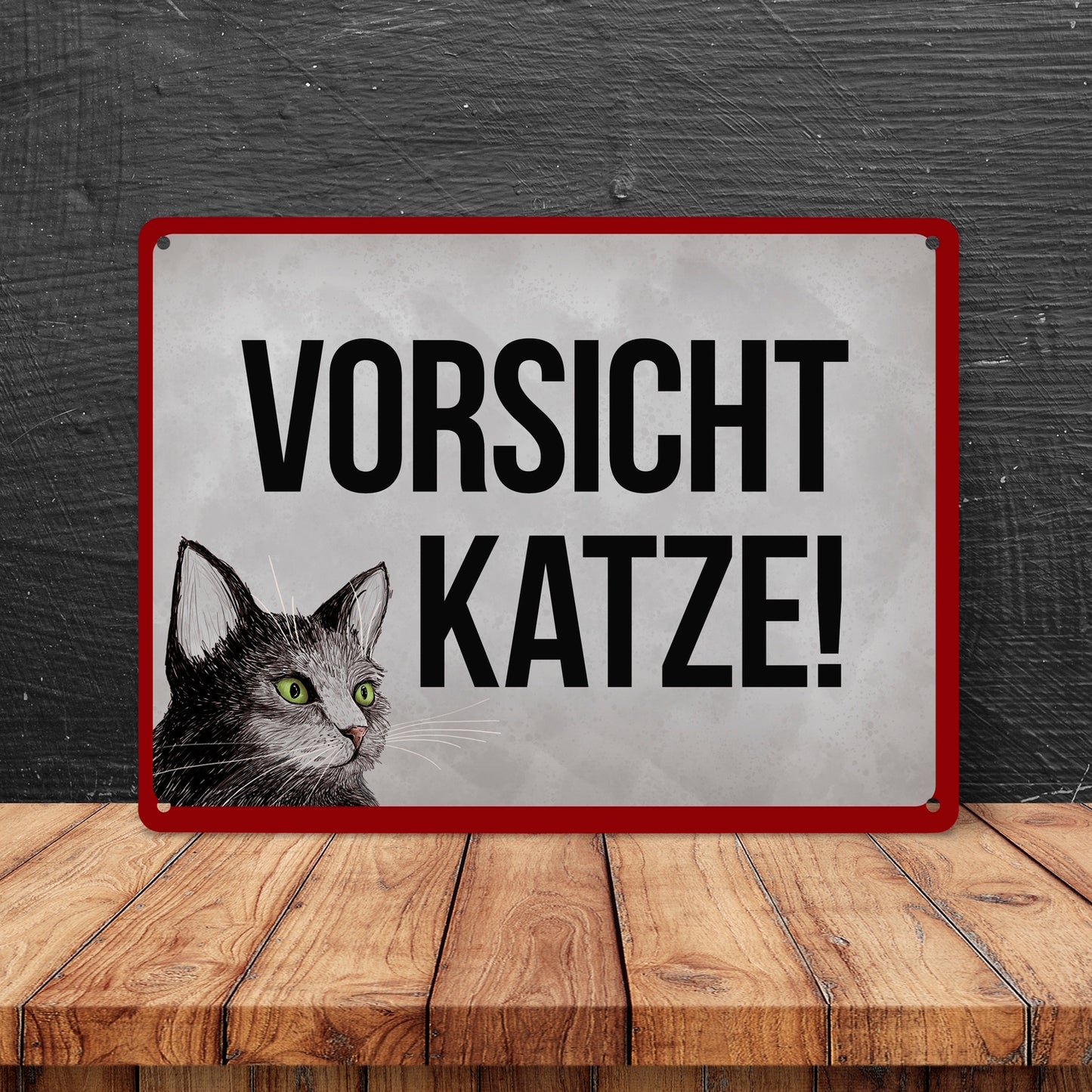 Metallschild XL mit Spruch: Vorsicht Katze