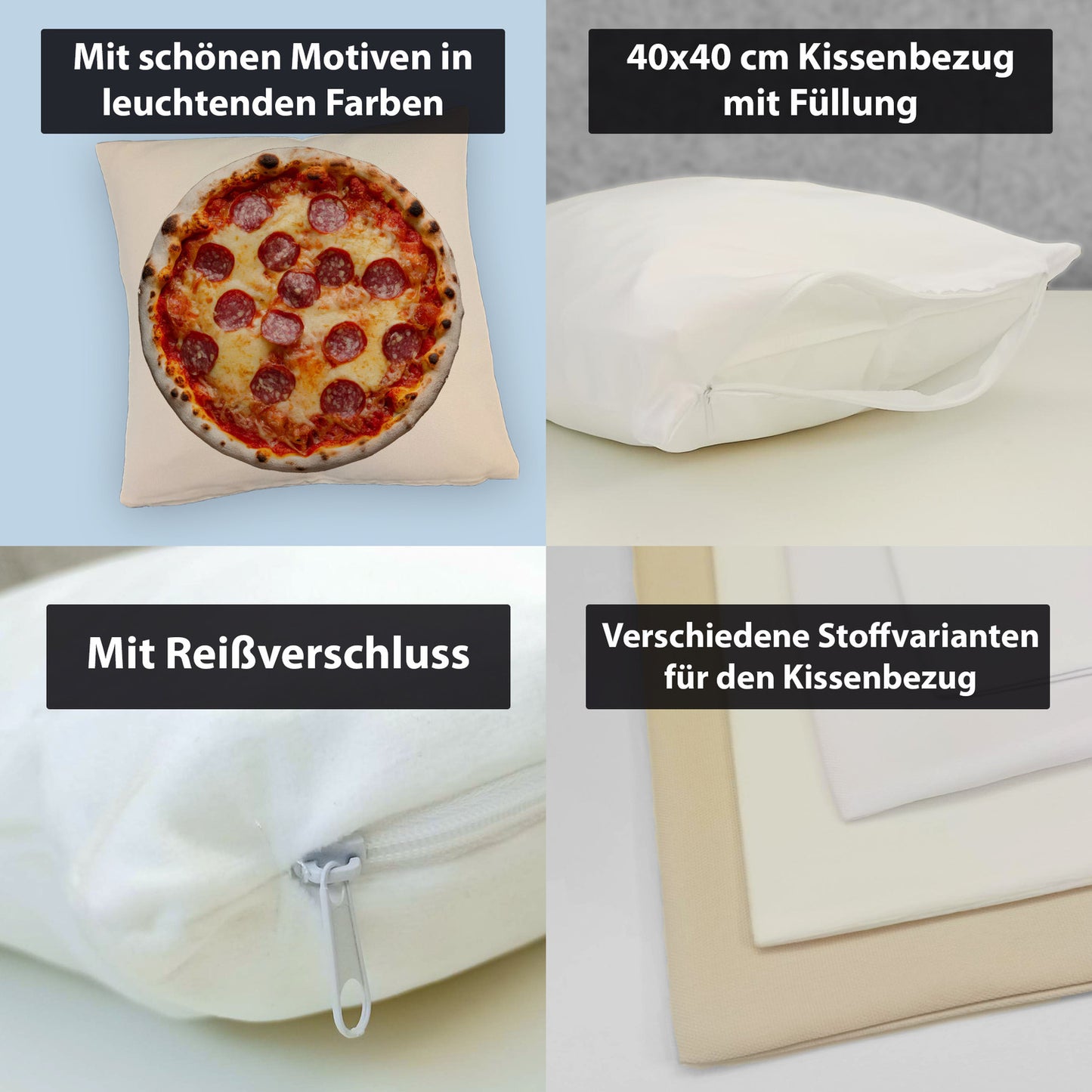 Fast Food Salami Pizza Kissen mit Leinenoptik