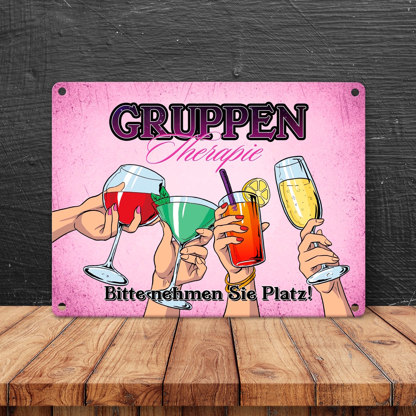 Gruppentherapie für Frauen Metallschild in 15x20 cm im trendigen Retrolook