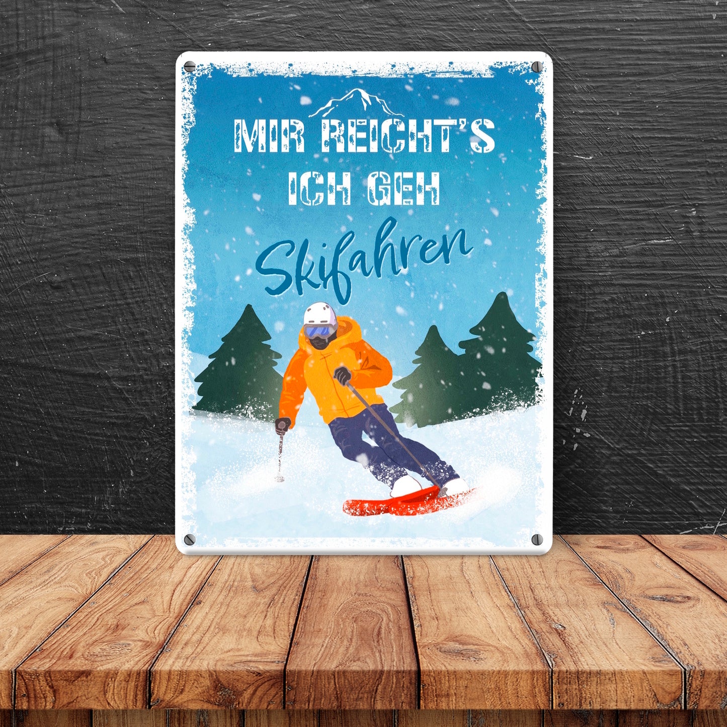 Mir reicht's ich geh Skifahren Metallschild in 15x20 cm mit Skifahrer-Motiv