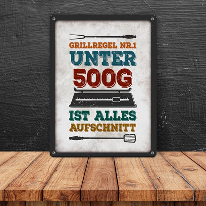 Metallschild XL mit Spruch: Grillregen Nr.1 Unter 500g ...