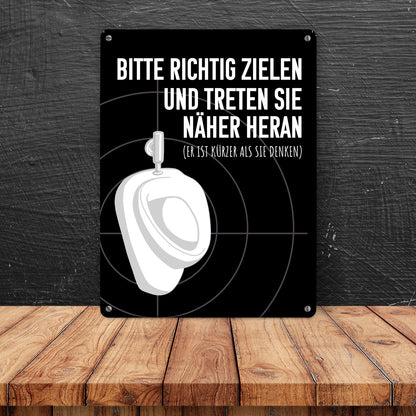 Bitte richtig zielen… Toilette Urinal Metallschild in 15x20 cm mit Fadenkreuz