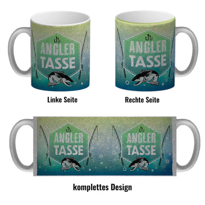 Angler Becher Glitzer-Glitzer-Kaffeebecher mit Fisch und Angel Motiv