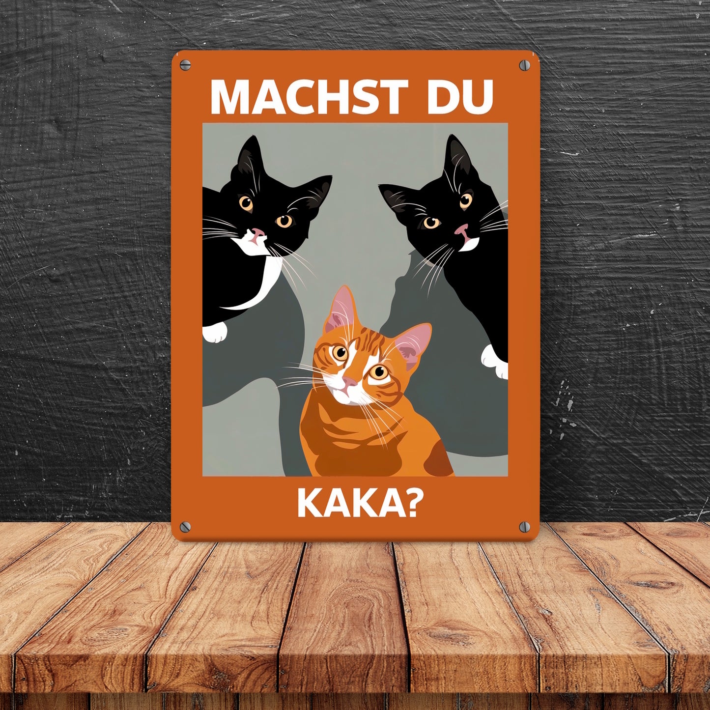 Drei neugierige Katzen Metallschild XL in 21x28 cm - Machst du Kaka?