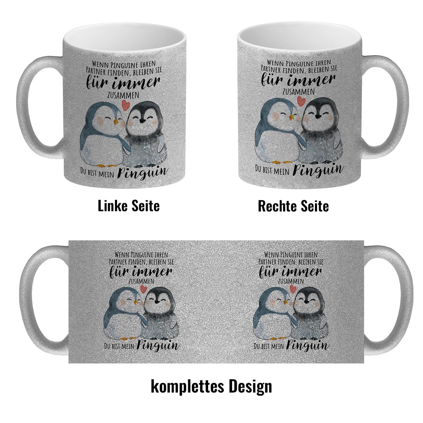 Pinguin Glitzer-Kaffeebecher mit Spruch Du bist mein ewiger Pinguin