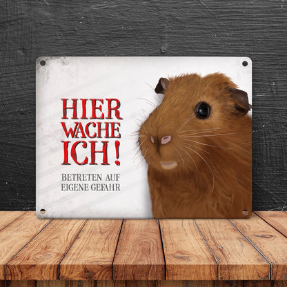 Metallschild mit Meerschweinchen Motiv und Spruch: Betreten auf eigene Gefahr ...