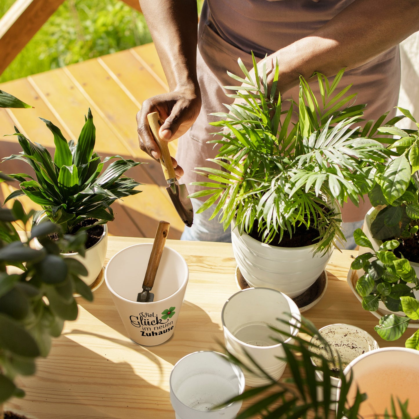 Kleeblatt mit Marienkäfer Blumentopf Viel Glück im neuen Zuhause