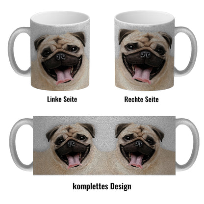 Glitzer-Glitzer-Kaffeebecher mit Mops Motiv