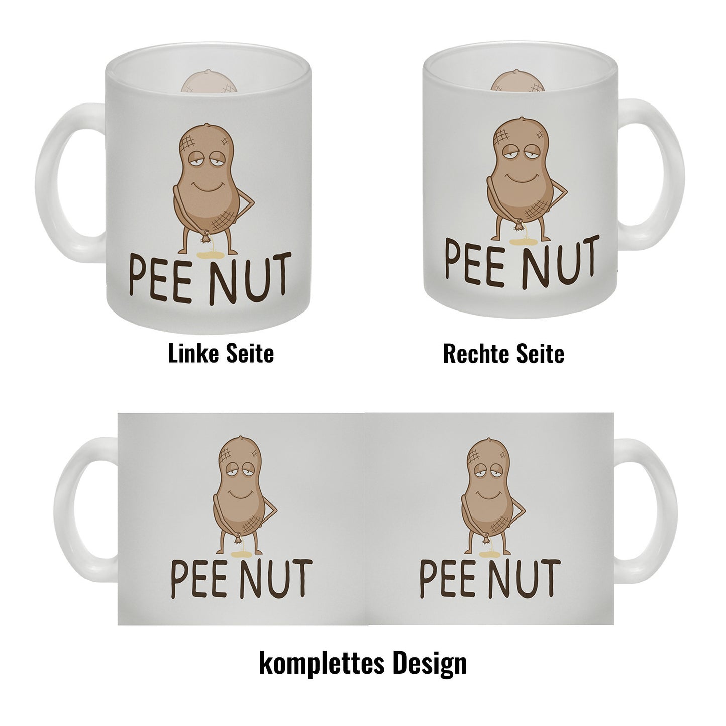 Pee nut Glas Tasse mit pinkelnder Erdnuss