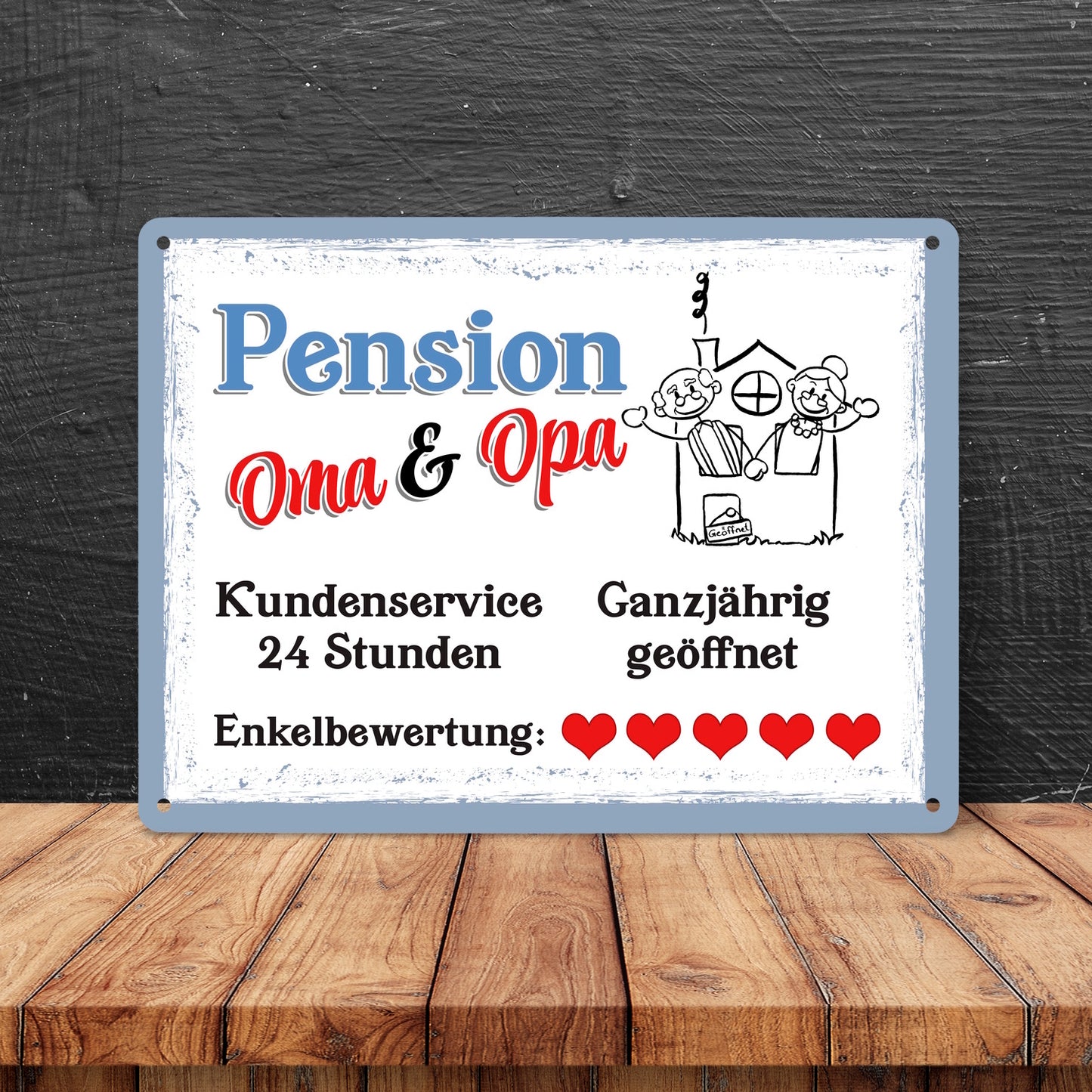 Pension Oma und Opa Metallschild XL in 21x28 cm