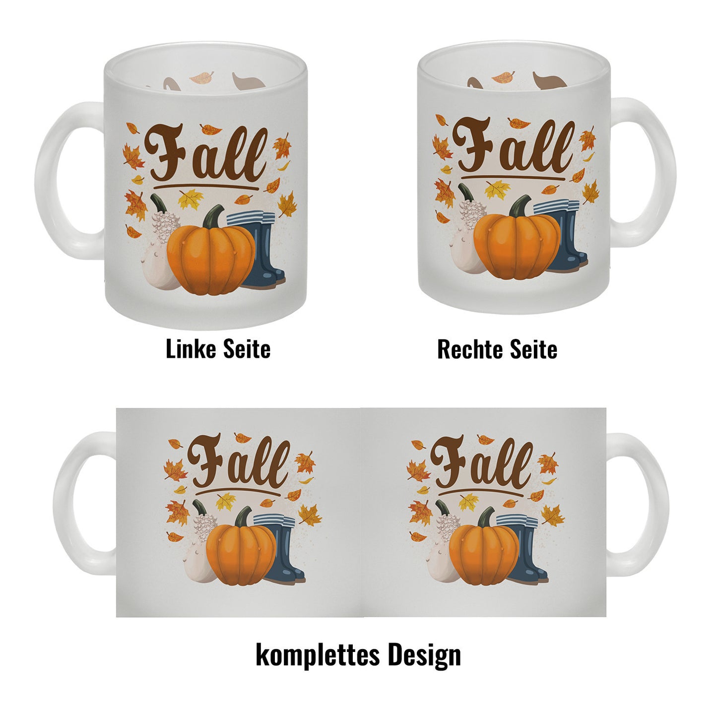 Fall Jahreszeit Herbst Glas Tasse mit Kürbis und Laub