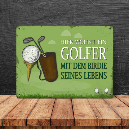 Metallschild XL mit Spruch: Hier wohnt ein Golfer - mit ...