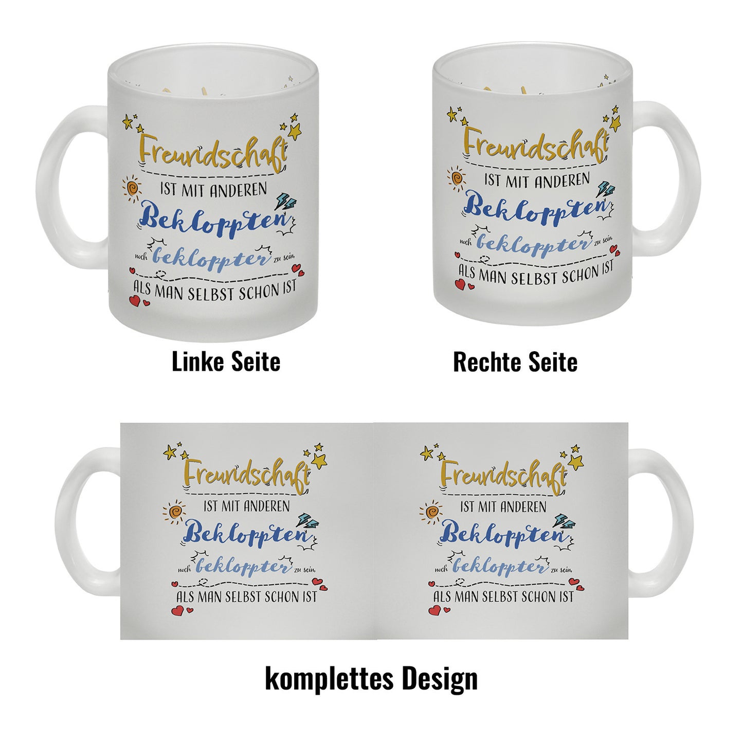 Freundschaft ist mit Anderen Bekloppten noch bekloppter zu sein als man selbst schon ist Glas Tasse Der Kaffeebecher ist mit seiner schönen Optik und seinem Spruch eine schöner Hingucker. Es ist eine tolle Geschenkidee für deine besten Freunde, für die Fa