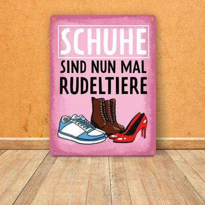 Schuhe sind nun mal Rudeltiere Metallschild in 15x20 cm für Frauen in rosa