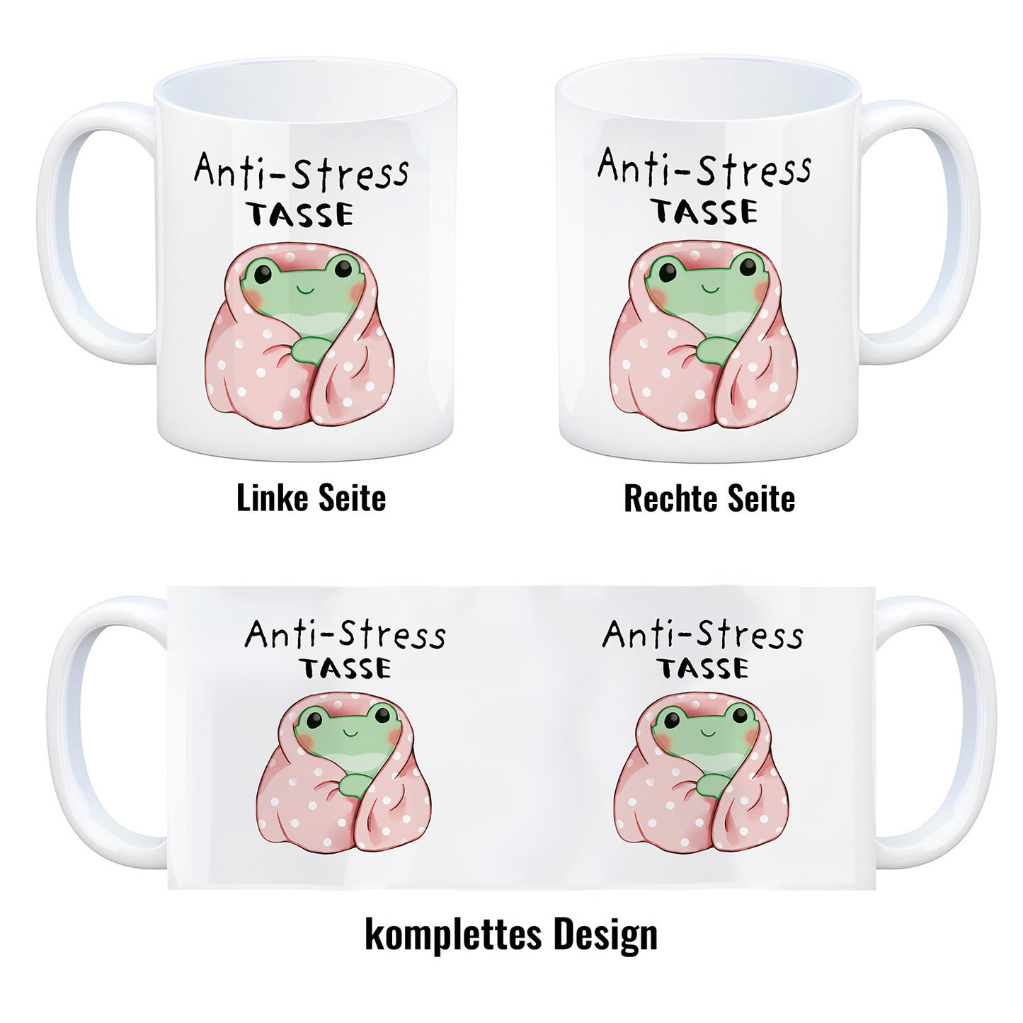 Frosch in rosa Decke mit Spruch Anti-Stress Tasse