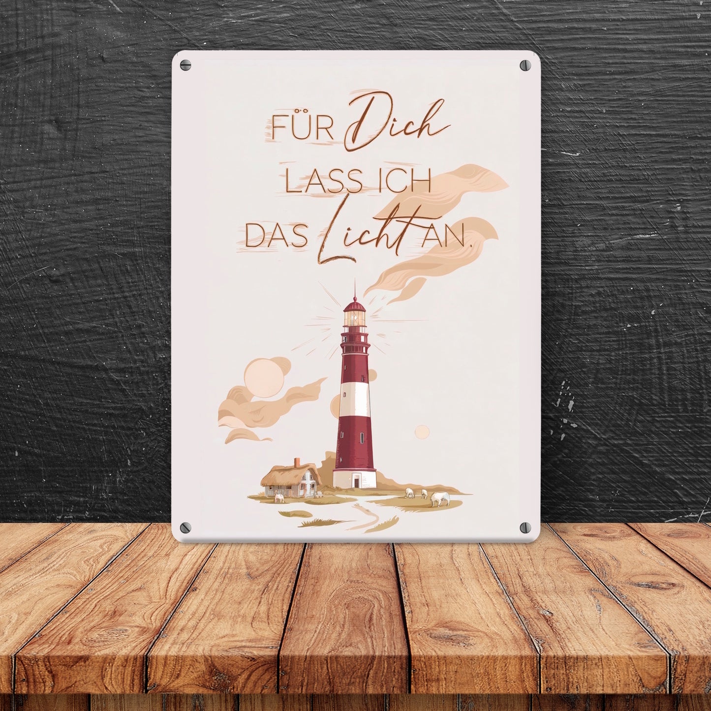 Leuchtturm Metallschild XL in 21x28 cm - für dich lass ich das Licht an