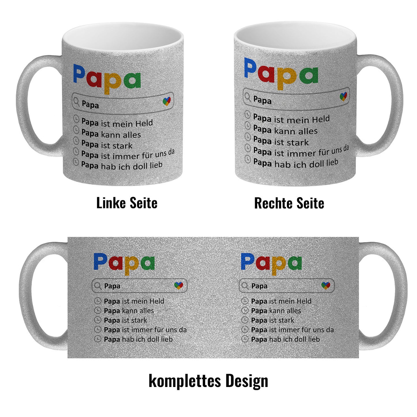 Papa ist mein Held Suchmaschine Glitzer-Kaffeebecher