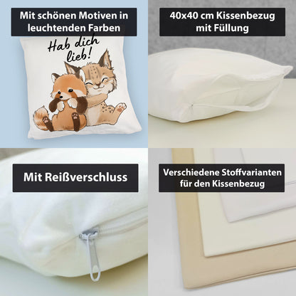 Luchs und Panda Kuschelkissen mit Spruch Hab dich lieb