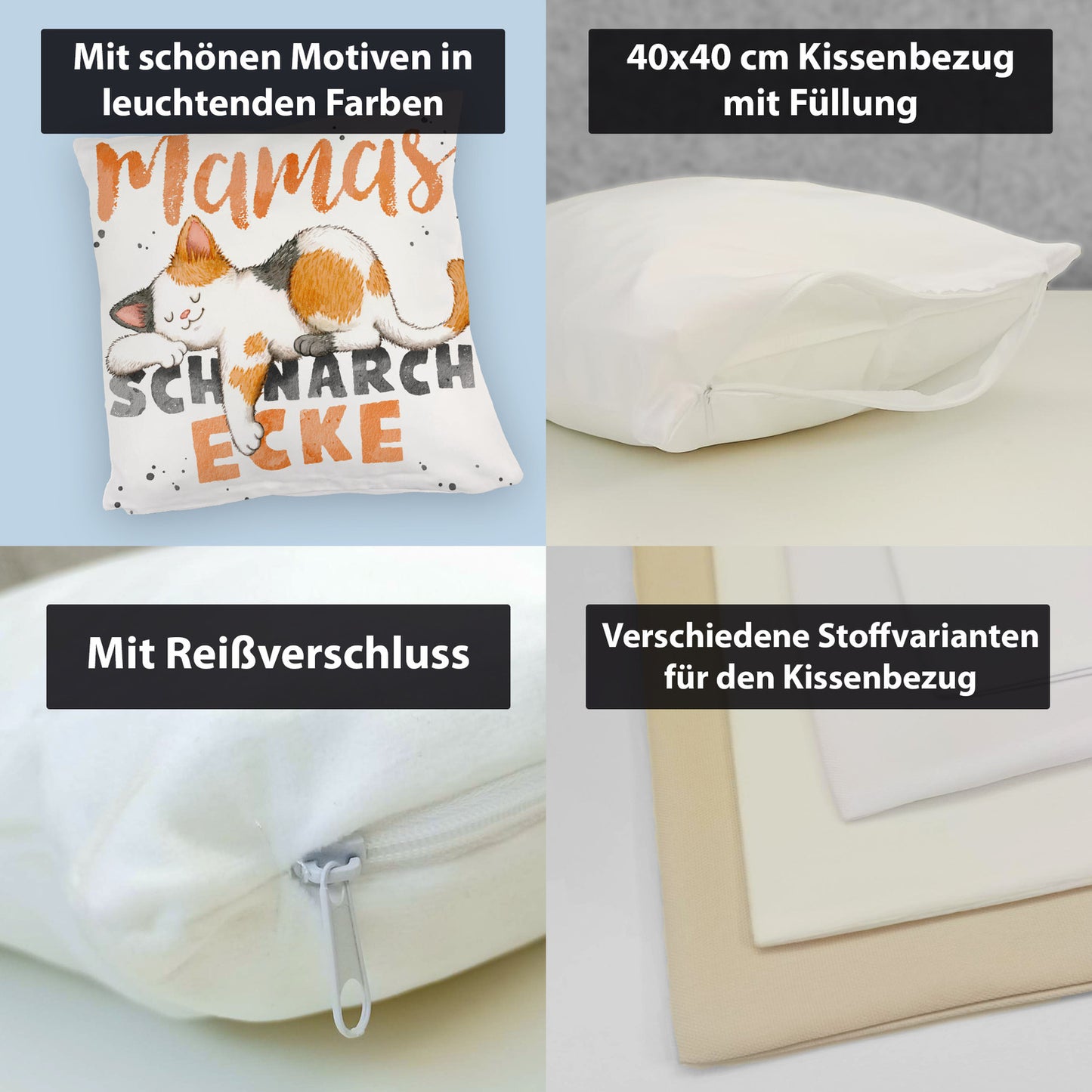 Orange Katze Kuschelkissen mit Spruch Mamas Schnarchecke