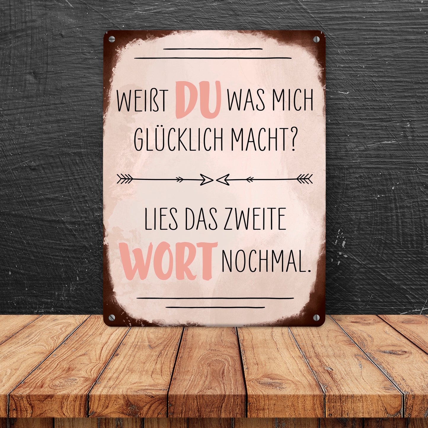 Du machst mich glücklich Metallschild XL in 21x28 cm mit Spruch zum Valentinstag