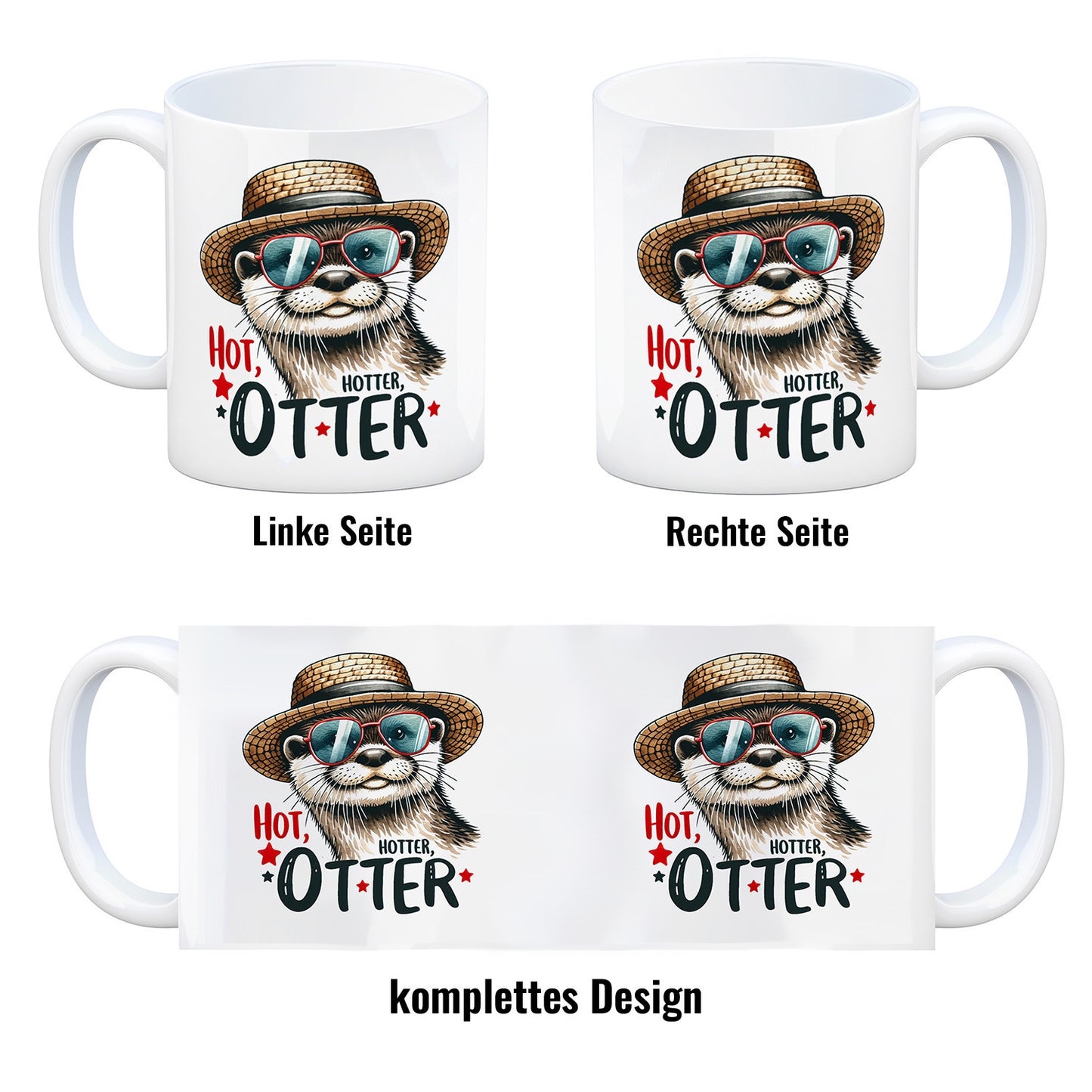 Otter mit Sonnenbrille und Strohhut Kaffeebecher mit Spruch Hot Hotter Otter